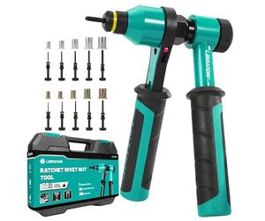 LIBRATON Rivettatrice per Inserti Filettati, Rivettatrice Manuale Inserti Filettati, Rivettatrice Filettati a Cricchetto, Filetti Pinza con 10 Mandrini SAE e metrici, 100 Rivetti Dadi, Scatola
