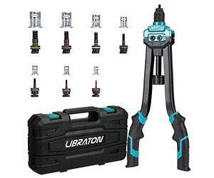 Libraton Rivettatrice Professionale Mano, Rivettatrice per Inserti Filettati a Doppia Impugnatura Kit, 16" Rivetto Dado con 70 Dadi e 7 Mandrini Metrici, Facile da Sostituire