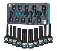 LIBRATON Set 10 Pezzi Bussole a Impatto Esagonali 1/2" - Acciaio S2 (H1/4-H3/4) - per Chiavi a Impatto - Custodia XPE per Meccanica Professionale