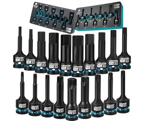 LIBRATON Set 19 Pezzi Bussole a Impatto Esagonali e Torx 1/2" - Acciaio S2 (H5-H19 + T30-T80) - per Chiavi a Impatto - Custodia XPE per Meccanica e Auto