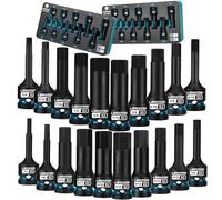 LIBRATON Set 20 Pezzi Bussole a Impatto Esagonali 1/2" - Acciaio S2 (H5-H19 + H1/4-H3/4) - per Chiavi a Impatto - Custodia XPE per Riparazioni Auto