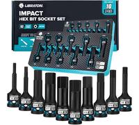 LIBRATON Set di chiavi a bussola esagonali da 1/2", in acciaio S2, 10 pezzi a coppia elevata (metriche H5-H19) per meccanici professionali e riparazioni automobilistiche, custodia in XPE