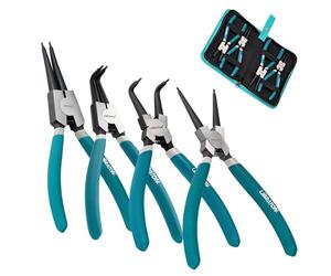 LIBRATON Set Pinze per Anelli Elastici, Kit Pinze Circlip Interne/Esterne | 180mm Pinze , Punta Dritta e Curva a 90°, Molla per Anelli di Ritegno, Guarnizioni, Custodia Inclusa