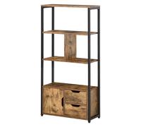 Libreria 3 Ripiani 2 Cassetti 1 Anta 58x24x122 cm in Truciolato e Metallo Nero e Legno