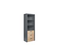 LIBRERIA 3 RIPIANI E 3 CASSETTI GRIGIO E QUERCIA, 68,6X41,6X190 CM