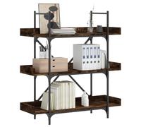 Libreria 3 Ripiani in Legno Multistrato Rovere Fumo 100x33x108,5cm per Soggiorno o Ufficio, Scaffale Libri Moderno con Piedini Regolabili e Struttura Metallica, Design Industriale Resistente