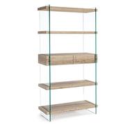 LIBRERIA 4 PIANI KENYA 90X39X180 STUDIO DESIGN SOGGIORNO VETRO E LEGNO CHIARO