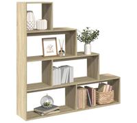 Libreria 4 Ripiani Rovere Sonoma 143.5x29x143.5 cm Bookcase Shelf with 4 Storage Compartments, Sturdy Particle Board, Room Divider for Living Room Bedroom Office, Easy Assembly and Maintenance