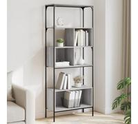 Libreria 5 Ripiani Grigio Sonoma 76x33x188,5cm Legno Multistrato, Scaffale Libri Moderno per Soggiorno e Ufficio, Mensola Multiuso con Struttura in Metallo e Piedini Regolabili, Design Industriale