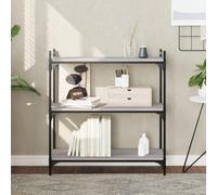 Libreria a 3 Ripiani Grigio Sonoma 80x30x86cm Legno Multistrato, Scaffale Libri Moderno per Soggiorno e Ufficio, Mensola Portaoggetti con Piedini Regolabili e Struttura Metallica Resistente