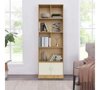 Libreria a 5 livelli, con 2 ante magnetiche, per corridoio, ufficio, ufficio, soggiorno, camera da letto (colore legno + bianco)