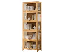 Libreria a 5 piani Vetrina espositiva in acrilico di bambù, Scaffale per libri a pavimento, Armadio per la casa con porta a ribalta per il soggiorno, l'ufficio di casa (60 x 32 x 172 cm)