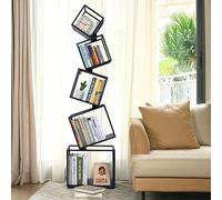 Libreria a 5 ripiani, geometrica, nera, alta 170,2 cm, moderna libreria ad angolo, ripiani per CD/libri/decorazione per la casa, scaffale per soggiorno, camera da letto, studio, stanza dei bambini
