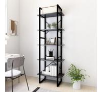 Libreria a 5 scomparti, grigio, 60 x 30 x 175 cm, set di scaffali alti in legno e metallo, stile industriale, per soggiorno, ufficio e camera da letto