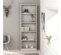 Libreria a 5 scomparti, grigio cemento, 60 x 24 x 175 cm, materiale in legno, scaffale per libri, raccoglitori, oggetti da collezione, design moderno, durevole