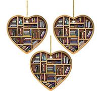 Libreria a forma di cuore per gli amanti del libro, decorazione per albero di Natale, decorazione per libri bibliotecari, libri bibliotecari, libri bibliotecari, libri e bibliotecario (3 pezzi)