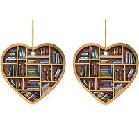 Libreria a forma di cuore per gli amanti del libro, decorazione per albero di Natale, decorazione per libri bibliotecari, libri bibliotecari, libri bibliotecari, libri e bibliotecario (2 pezzi)