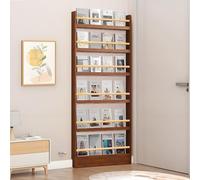 Libreria a parete stretta a 6 ripiani, salvaspazio, per camera da letto, soggiorno e ufficio, dietro la porta, per giocattoli e libri, finitura noce, 50 x 9,9 x 178,3 cm