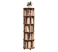 Libreria a torre girevole a 360°, libreria angolare a 5 ripiani, in legno massello con ruote, design salvaspazio per bambini e adulti, finitura noce, 39,9 x 39,9 x 157 cm