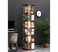 Libreria a torre girevole con rotazione a 360°, design salvaspazio in bambù, per camera da letto e soggiorno