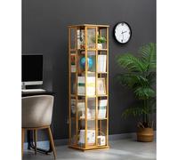 Libreria a torre girevole con rotazione a 360°, design salvaspazio in bambù, per camera da letto e soggiorno