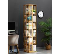 Libreria a torre girevole con rotazione a 360°, design salvaspazio in bambù, per camera da letto e soggiorno