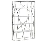 Libreria Acciaio Inox Argento e 4 Ripiani Vetro Temperato 175 x 100 cm
