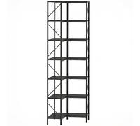 Libreria Ad Angolo A 7 Ripiani, Scaffale Industriale, Effetto Legno Nero