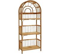 Libreria ad arco a 4 ripiani, in legno e metallo, autoportante, con design in rattan, ripiani alti e aperti per soggiorno, camera da letto