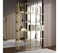 Libreria Almena, Scaffale da Ufficio, Mobile portalibri, Biblioteca, 125x28h180 cm, Oro