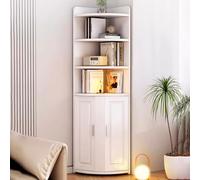 Libreria Alta 71'' con Spazio di Archiviazione e 2 Ante, Librerie Angolari Moderne Bianche for Soggiorno, Cucina, Bagno, Lavanderia, Risparmia Spazio