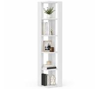 Libreria Angolare 5 Ripiani in Legno Bianco Scaffale Salvaspazio 34x34x161cm