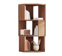 Libreria angolare a 3 ripiani, autoportante a forma di L, con pannello audio, ideale per piccoli spazi in casa, ufficio, finitura noce, 2-5 livelli disponibili