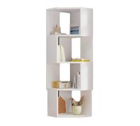 Libreria angolare a 4 ripiani, autoportante a forma di L, con pannello audio, ideale per piccoli spazi in casa e ufficio, design moderno bianco - 2-5 livelli regolabili