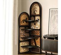 Libreria angolare a 4 ripiani, scaffale portaoggetti a forma di L, design sinuoso, scaffale espositivo alto e autoportante, libreria a torre per soggiorno ufficio camera da letto(C,Small)