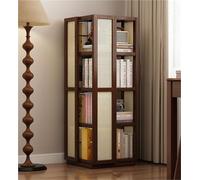 Libreria angolare a Torre in bambù a 4 Livelli con Rotazione a 360° - Organizer Alto salvaspazio per Piccole stanze, Struttura Solida, Elegante Design in Rattan Marrone, Ideale per Soggiorno