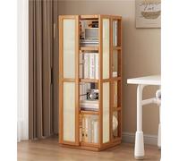 Libreria angolare in bambù a 4 Ripiani con Rotazione a 360° - Organizzatore di stoccaggio Alto e Stretto per Piccoli spazi, Struttura Solida con Design in Rattan, Ideale per Soggiorno e arre
