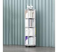 Libreria Angolare in Legno Massello, Girevole A 360° per Bambini, Mobile per Ufficio, Soggiorno, Libreria Rotonda, in Noce, 3 Ripiani, 40X40X106 Cm, Bianco, 4 Ripiani, 40X40X137,7 Cm