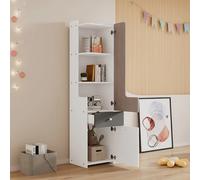 Libreria angolare moderna con cassetti, 45x40x184 cm, ripiani alti, ante battenti, bottoni in metallo, bevande, Bianco