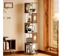 Libreria Aperta Stretta a 4/5/6 Ripiani con Pannelli Laterali in Rattan Traspirante, Libreria Scaffale Verticale Girevole con Ruote, Scaffale Portaoggetti for Soggiorno, Camera da Letto