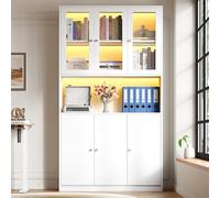 Libreria bianca 35 × 100 × 200 cm con ante in vetro, scaffale con vetrina, scomparto aperto e 3 ante, armadietto per raccoglitori e libri
