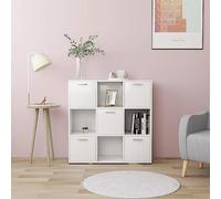 Libreria bianca 90 x 30 x 90 cm, materiale in legno, 9 scomparti, 5 porte, spazio per libri, riviste, DVD, cartelle, soggiorno, ufficio, cameretta dei bambini, stabile, durevole, moderna