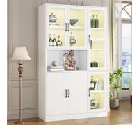 Libreria bianca con porte, scaffalature per libri, grande credenza da cucina, lussuosa libreria con luce a LED, armadietto con ripiani, per soggiorno, camera da letto