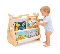 Libreria bifacciale con 4 scomparti profondi, libreria per bambini in legno per cameretta dei bambini, sala giochi, aula o camera da letto per riporre e organizzare (canguro)