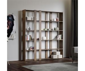 Libreria Bifacciale da Parete per Libri, DVD A Kato 6R 2 fianchi 4 fasce lunghe 178x36x h204 cm libreria bifacciale libreria arriva smontata puoi intercambiare le fasce a piacimento Noce noce