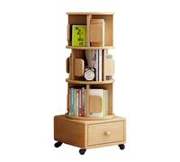 Libreria cilindrica a 3 Livelli con cassetto, rotelle e Rotazione a 360°, Ideale per Bambini e Adulti per Coltivare l'interesse per la Lettura, abilità pratiche, Colore Legno