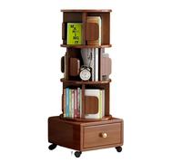 Libreria cilindrica Girevole a 360° con rotelle per cassetti e 3 Ripiani per Bambini e Adulti, Marrone. Coltiva l'interesse per la Lettura e Le capacità pratiche.