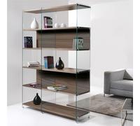 Libreria Composizione byblos 24 ripiani in laminato Noce fianchi in vetro Trasparente 149x36xh 202 cm Peso 124 kg Noce Ardesia noce