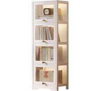 Libreria con Ante, Libreria da Terra, Mobiletto Espositivo Moderno in bambù, Organizer per CD/Film/Libri, Camera da Letto, Soggiorno, Ufficio Domestico,N(Size:30x33x140cm-4 strato,Color:bianco)