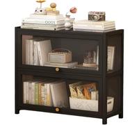 Libreria con Ante, Libreria da Terra, Mobiletto Espositivo Moderno in bambù, Organizer per CD/Film/Libri, Camera da Letto, Soggiorno, Ufficio Domestico,N(Size:80x33x73cm-2 strato,Color:nero)